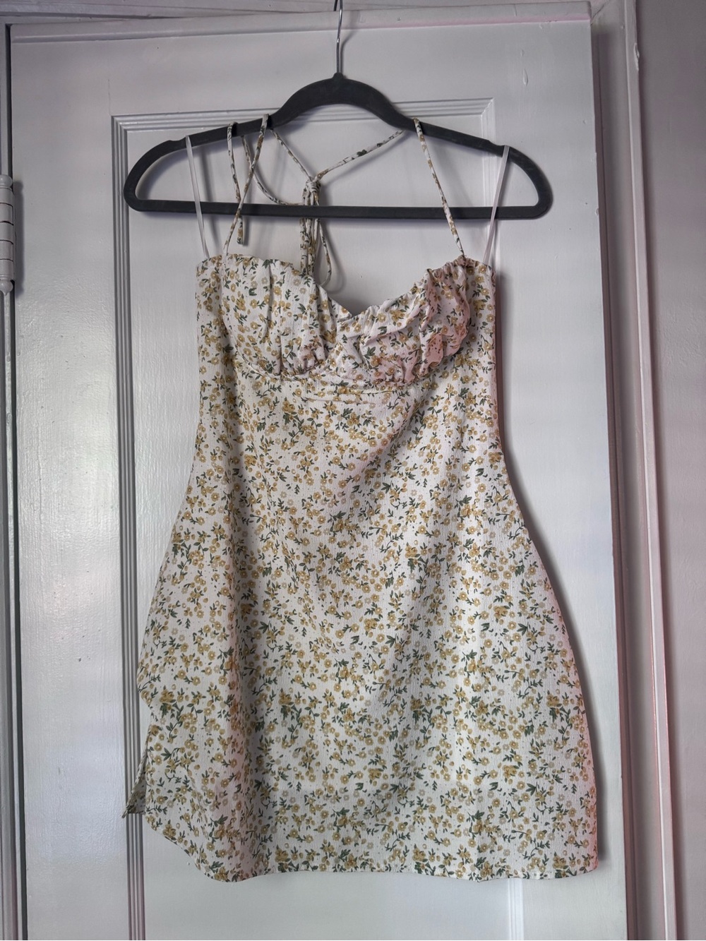 Princess Polly White Floral Mini Dress with Yellow & Green Print